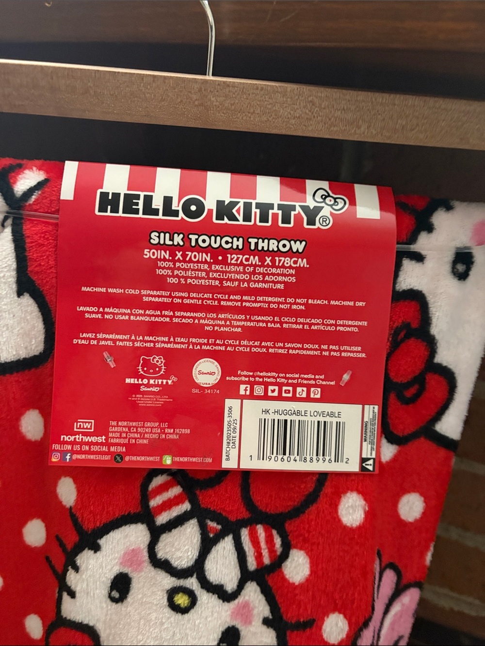 Hello Kitty Red and White Polka Dot Plush Throw - Picture 2 of 5